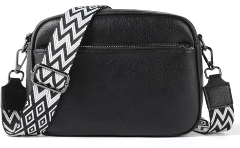 TANTOMI Umhängetasche Damen, Multifunktional mit Fach Crossbody Bag, Kleine Handtaschen Damen Handytasche Moderne Taschen mit Breitem Schultergurt, Schwarz