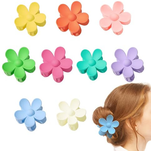 ZOCONE Lot de 9 Pince à Cheveux Fleur Mates, Pince Fleur Cheveux Pince à Griffes Colorée pour femme Cheveux épais et Fins, Filles Vacances Cadeaux (9 Couleu)