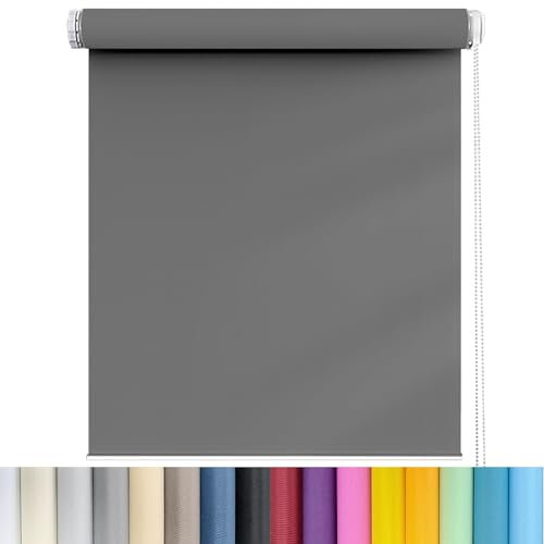 Tenda oscurante a rullo, 120 x 130 cm, colore grigio scuro, facile da montare, per finestre e porte, diversi colori