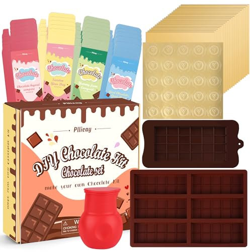 Pllieay Kit de Chocolat DIY SANS Chocolat Kit de Fabrication de Chocolat Faire du Chocolat à la Maison Set de Cadeau de Chocolat Personnalisé Inclus Moule à Chocolat Cadeau pour Amateurs de Chocolat