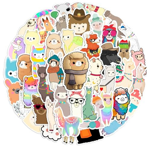 Alpaka Aufkleber Lama Stickers 50 Stück Skateboard Graffiti Aufkleber Motorräder Fahrrad Snowboard Gepäck Laptop Auto Koffer für Kinder und Jugendliche Wasserdichte Vinyl Aufkleber