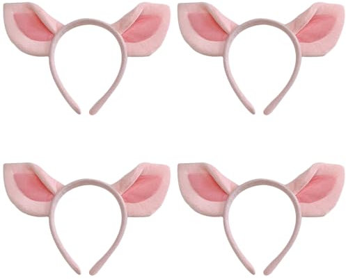 XNHIU Lot de 4 serre-têtes avec oreilles de cochon roses - Accessoires de costume d'animal pour fête d'Halloween