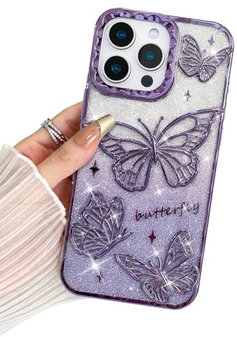 BITOBE Designed for iPhone 11 Pro Max, Cute 3D Butterfly Case Slim Plating Glitter Bling Luxury Cover for Women Girls Protective Camera Protection Bumper 6.7 Purple