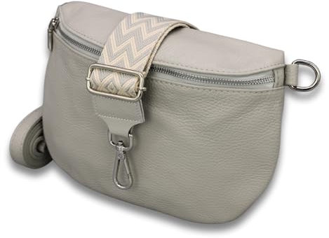 ADEL Bauchtasche Damen Echtleder ADA Handgemachte Umhängetasche Crossbody Bag Hüfttasche mit Ledergürtel + Breiten Gemusterten Riemen 3 Fächer Stylische Schultertasche Made in Italy