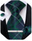 DiBanGu Herren-Krawatte, Seide, kariert, gestreift, Krawatte und Einstecktuch, Manschettenknöpfe, Set mit Geschenk-Box, formelle Hochzeit, Party, blau/grün, Einheitsgröße