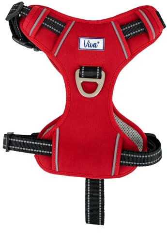 Ancol Viva Exercise and Travel Dog Harness in Red - Comfortable Pet Accessory with Padded Chest and 2 Leash Clips - XL 80-120cm | Padded chest plus two D-rings reduce pulling and keep dogs secure in vehicles; quick-snap clips allow fast fitting.