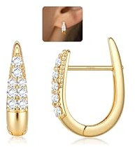 LOLIAS 14K Ohrringe Gold Creolen für Damen 925 Sterling Silber Creolen Gold Hypoallergene U Hängend Offene Goldene Ohrringe Damen mit AAA + CZ Kleine Huggie Creolen Schmuck Gold