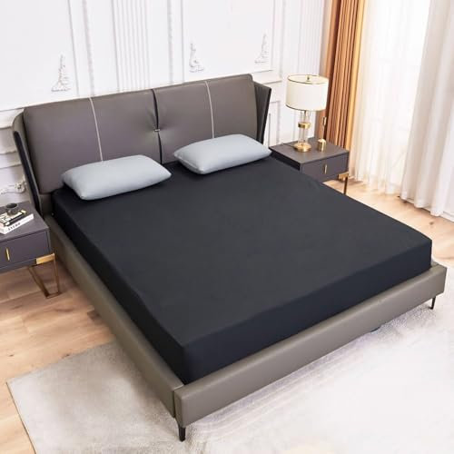 Epinki Spannbettlaken 200x220cm Hotel, Spannbettlaken Muster Einfarbig Dunkelgrau Schlafkomfort, Polyester Baumwolle Tagesdecke für Boxspringbett & Wasserbett
