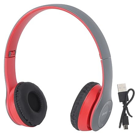 ZAWELIYO Headphone BT Headphone, Headphones Over Ear, Noise Reduction Folding Headset, 32GB Memory Card Support, 4-6 Hours Playtime, for Home Office Outdoors (Red)