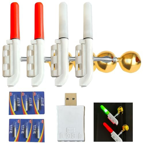 iKALULA 4Pcs Knicklichter Angeln, Angeln Alarm Glocke, Bissanzeiger Angeln, Nachtlicht Knicklicht Angeln, Led Bissanzeiger Rutenspitze Wasserdicht Licht Sticks mit Schnalle, Mit Ladegerät Und Akku