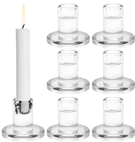 NVGFTG 6 Stück Kerzenständer Glas Kerzenhalter Stabkerze Stabkerzenhalter Glas Kerzenständer Stabkerzen Klar Kerzenleuchter Teelichthalter Transparent für Hochzeit Party Tischdeko