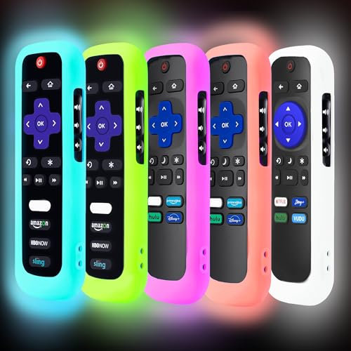 GMXT Silikon-Schutzhülle für Roku-Fernbedienung, Abdeckung für Hisense/TCL Roku TV Steaming Stick/Express, Universal-Ersatz-Steuerung, Silikonhülle, leuchtet im Dunkeln, Blau / Grün / Lila / Weiß