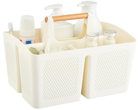 ALINK Portable Dusche Caddy Korb mit Fächern, Kunststoff geteilt Reinigung Caddy Organizer Storage Tote mit Griff für Bad, Hochschule, Schlafsaal Zimmer Essentials - Weiß