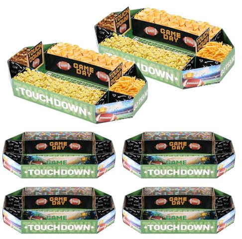 6 Stück Snackstadion Set 46x26x7cm, Snack Stadium Einfach Falten Installieren mit 9 Fach, Snack Stadion Wasser Ölbeständig, für Rugby Mottopartys Spieltagspartys