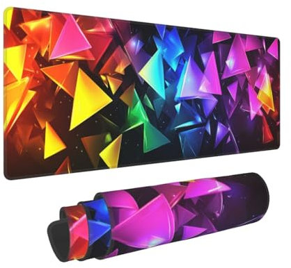 Gaming Mauspad XXL 500x250mm Mousepad Groß farbige Dreiecke Mauspads Gaming mit Vernähte Kanten und rutschfeste Gummibasis, Verbessert Präzision und Geschwindigkei, für PC/Laptop/Computer/Büro, P1389