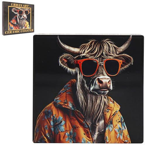 Lesser & Pavey Urban Art Highland Cow Coaster | Home & Office, Stylish, Kitchen & Dining, Durable Tabletops, Decorative Home Accessories