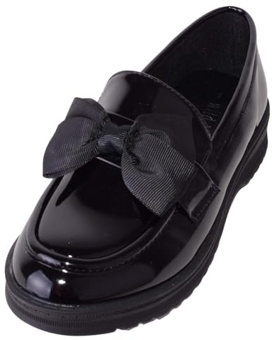 ABSOLUTE FOOTWEAR Kids Girl Faux Leather Smart School Shoes with Bow Design