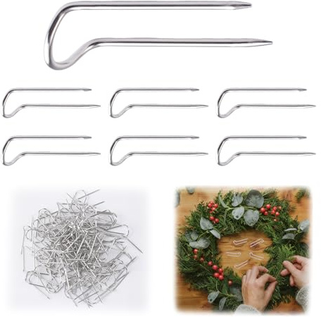 URROMA 200Pcs Floral Pins, Double Blocking U-Pins Garden Pegs Fork Pin for Christmas Wreaths DIY Fabric Sewing Jewelry Display(15 * 7mm/0.6 * 0.3in Silver)