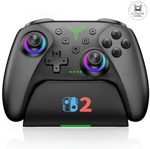 BEBONCOOL GAMING Switch Controller für Switch 2/Switch/Lite/OLED mit Ladestation, Hall Effekt Joystick, kabelloser Switch Pro Controller mit RGB Beleuchtung, programmierbar, Turbo & Wakeup