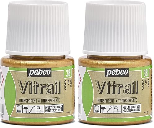 PEBEO Vitrail Efecto de vidriera Pintura para Cristal (45 ml), Color Dorado (Paquete de 2)