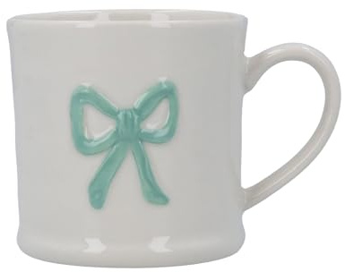 Gisela Graham Mini Mug, Embossed Green Bow Design, White Stoneware, 200ml