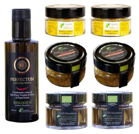Canalotto Farm Confezione Regalo Siciliana – Olio Extravergine di Oliva + Patè di Olive + Sale Agrumato agli Agrumi di Sicilia – Idea Regalo Gourmet Artigianale