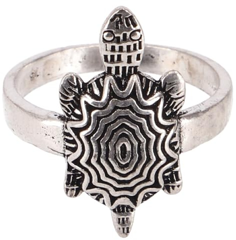 GURU SHOP Messing Modeschmuck Ring mit Schildkrötenmotiv, Unisex | Detailreiche Ausarbeitung, geometrisches Muster, Glücksbringer, Symbol für Gelassenheit und langes Leben.