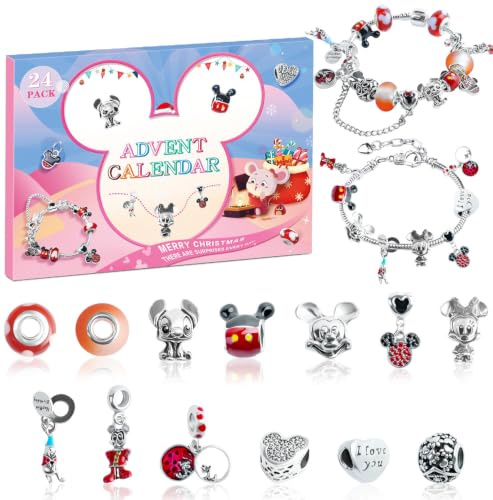 Adventskalender 2026 Mädchen Kinder Schmuck Charms Armbänder | 24 Tage DIY Karikatur-Design Armband Kit Überraschungen Weihnachts-Countdown-Kalender für ab 6 Jahren