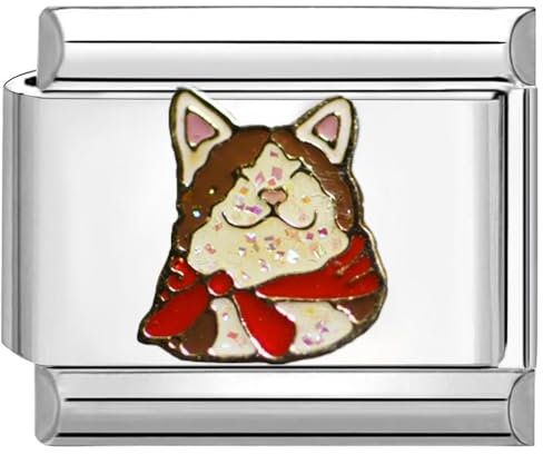 Quiges 9mm Italian Style Charm Modul aus Edelstahl Glückliche Katze für italienische Armbänder