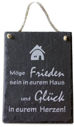 condecoro Schiefer Türschild Haussegen Wandbild Schild ...und Glück in Eurem Herzen Motiv: Haus