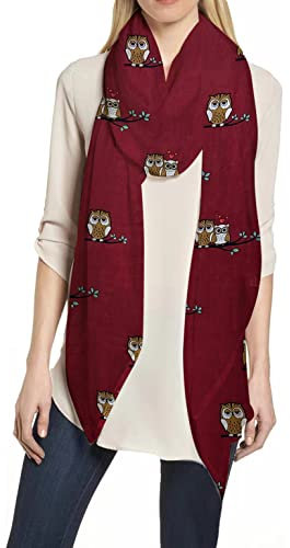 Lina & Lily Damen Schal mit Eulen Muster (Dunkelrot)
