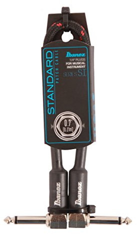 IBANEZ SI Serie (Standard) Instrumentenkabel - Patch Kabel 2 abgewinkelte Stecker Gewebt - Klinke - Klinke, Black x Wine - 0,21 m / 0,7 ft (SI07P-BW)