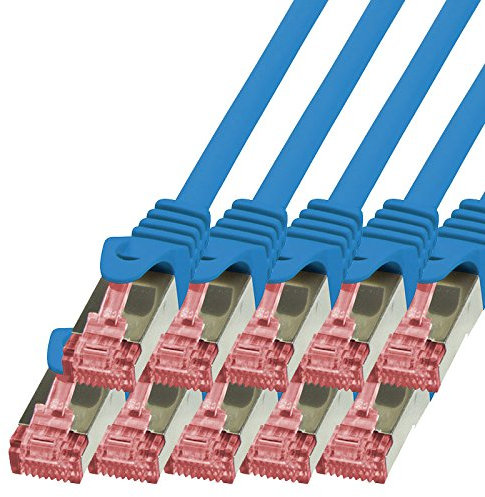 BIGtec Lan Kabel 10 Stück 1m Netzwerkkabel Ethernet Internet Patchkabel CAT.6 blau Gigabit SFTP doppelt geschirmt für Netzwerke Modem Router Switch 2 x RJ45 kompatibel zu CAT.5 CAT.6a CAT.7 Stecker