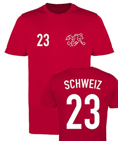 WM EM Trikot - Schweiz 23 - Herren T-Shirt - Rot/Weiss Gr. S