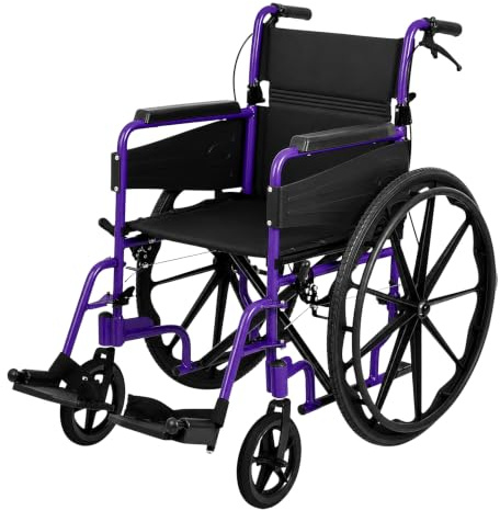 Days Self Propelled Folding Wheelchair Aluminium, Standard 46cm Purple | For Elderly and Disabled Adults, Indoor and Outdoor Mobility, Foldable Frame, Swing-Away Footrests, 120kg Capacity