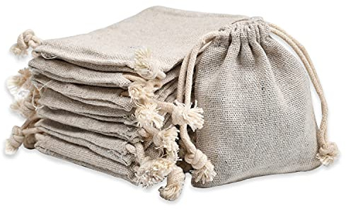 calary 50pcs Double Canvas Drawstring Bag Cotton Pouch Gift Sachet Bags Muslin Reusable Tea Bag 2.75x4 Inch