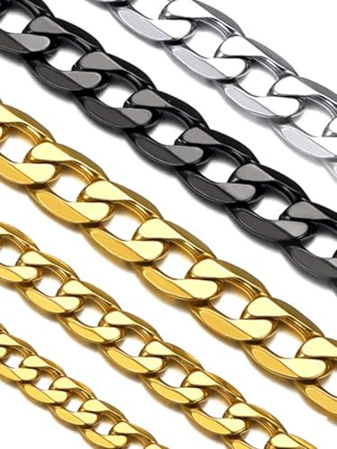Suplight Collana Uomo a Catena Cubana Figara Scatola in Acciaio Inossidabile 316L Placcato Nero/Oro/Argento larghezza 4-6-9mm lunghezza 46-76cm per Uomo Ragazzo Hip Hop Rapper Confezione Regalo