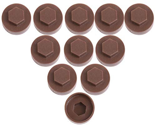 100x Vandyke Brown Hex TEK Roofing Cover Caps for 16mm Washer/Coverage & 8mm Recess