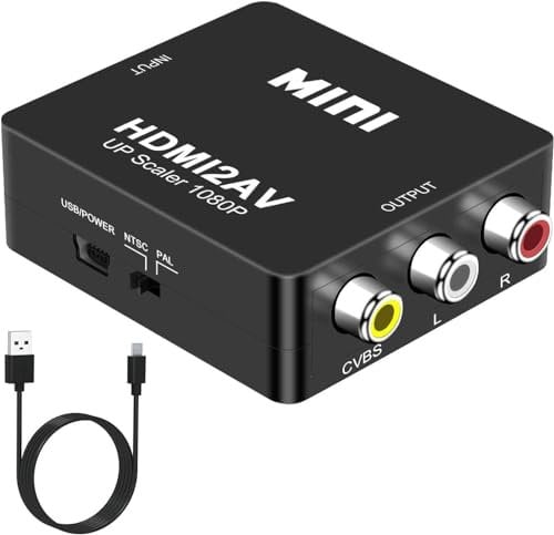 DIGITNOW! HDMI a AV 3 RCA CVBS Compuesto Adaptador Convertidor Conversor de Video y Audio de señal Mini 1080P con Cable de Carga USB ,Compatible para PC/Laptop/Xbox / PS4 / PS3 / TV/VCR Cámara DVD
