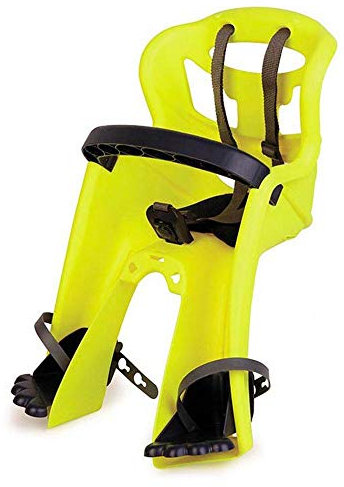 b bellelli Tatoo Plus - Seggiolino bici anteriore - attacco Handlefix - Si fissa al manubrio - dai 9 mesi ai 3 anni - max 15 kg - colore Yellow Hi-Viz CON ACCESSORI BLU NOTTE