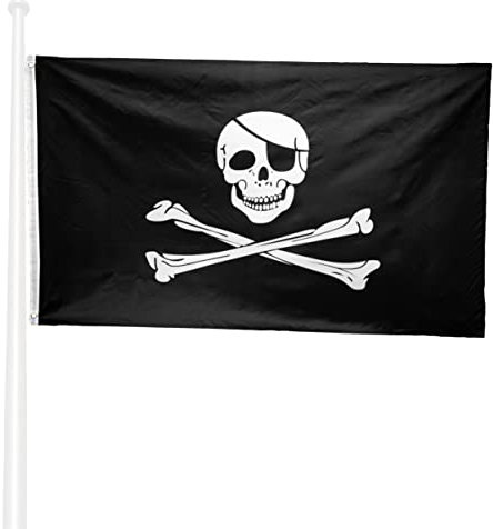 KliKil Bandera Piratas Jolly Roger Grande - 1 Bandera de Piratas para Balcon, Bandera Pirata negro con calavera Para Exterior Jardin y Mastil, Pirate Flag - 90x150 cm