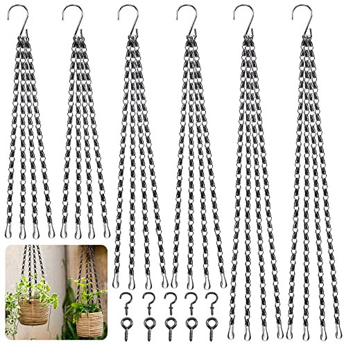Rustark 6 Sets 16 20 24 Inch Black Hanging Basket Chains Sets with Hooks Hanging Plant Chains Hanger Outdoor Indoor with Cup Hooks and Eye Bolts for Bird Feeders, Planters, Wind Chimes, DIY Decors