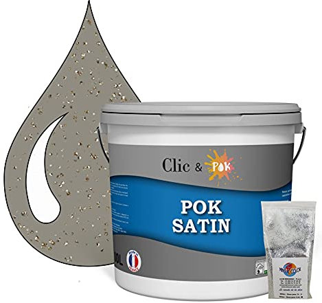 POK PAILLETTE : Peinture de Finition Acrylique Effet Pailleté Murs Intérieurs 10L - Taupe Grisée