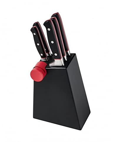 Brandani 52133 Ceppo Coltelli Nero Con Affila Coltelli Integrato e 5 Coltelli Inox, 15,5x11x36h