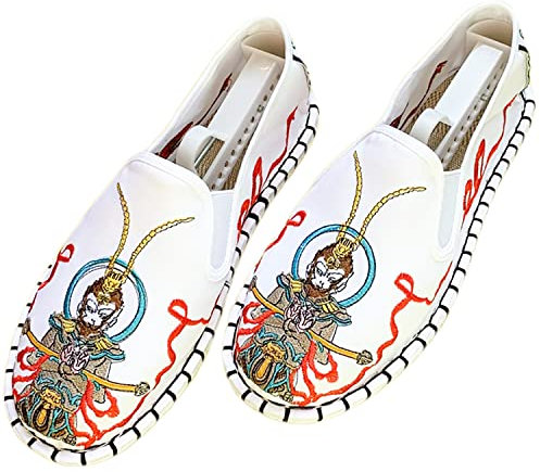 Yuansome Tai Chi Schuhe Bestickte Schuhe Alte Peking Schuhe Kung Fu Gummisohle Martial Art Schuhe Kampfkunst Sportschuhe Unisex mit Handgelenkstütze (39,Weiß - Affenkönig)