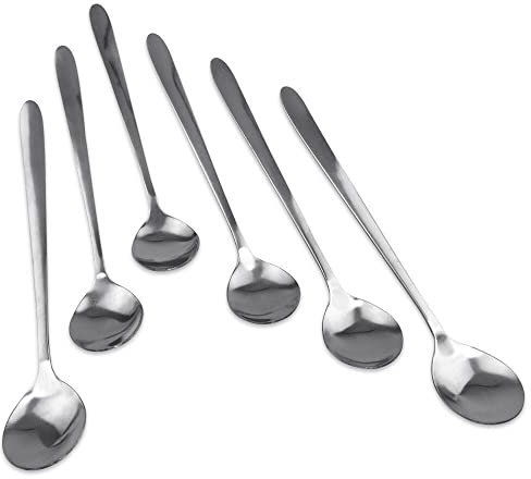 Maestro Craft 6 cucharas de acero inoxidable con mango largo, cucharas de café con leche, cucharas de té de mango largo, cucharas de helado de postre, cucharas de chocolate caliente, juego de
