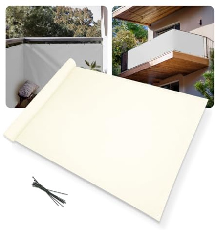 Home-Vision Balkon Sichtschutz Balkonabdeckung Balkonverkleidung blickdichte Wind- und UV-Schutz wetterfester, mit Kabelbinder und Ösen Kollektion Elif (Creme, 0,75m x 3m)