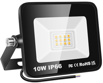 PICAA 1X 10W LED-Außenstrahler, 1000LM LED Strahler Außen 4000K Warmweiß | LED Scheiwerfer, IP65 Wasserfest Fluter für Hinterhof, Auffahrt, Türen, Garage, Flur, Garten