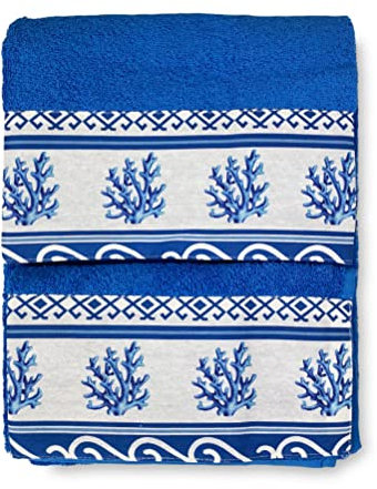 Tex family Handtuch-Set mit Rand Griechenland Meer Blau aus reiner Baumwolle Made in Italy