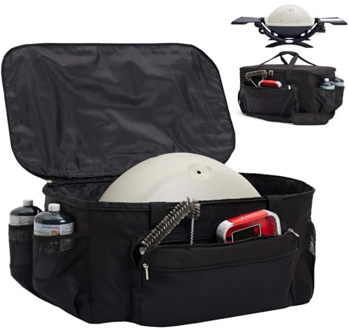 NOELIFE Grill-Tragetasche für Weber Q1200 Q1000 Q1400 Liquid Propan Grill, 600D wasserabweisend, Outdoor-Grill-Tragetasche für Weber Q1200, Schwarz (nur Tasche)
